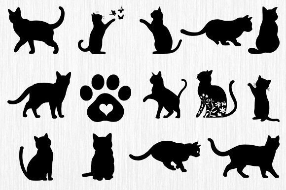 20 Cat Silhouette Bundle, Cat Face Svg