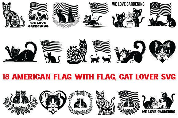 American Flag with Flag, Cat Lover