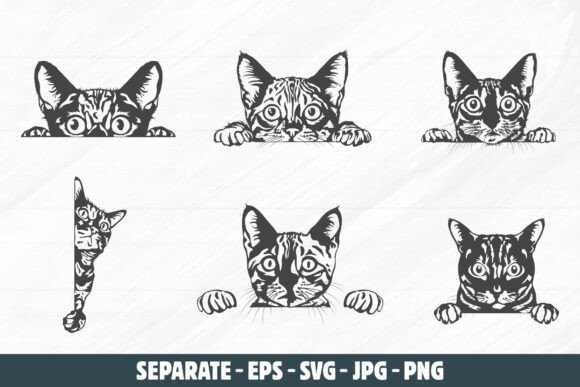 Bengal Cat Peeking Svg, Cat Face Vectors