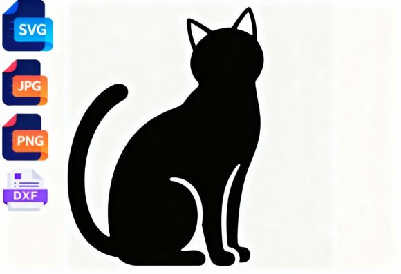 Black Cat Silhouette SVG DXF PNG JPG