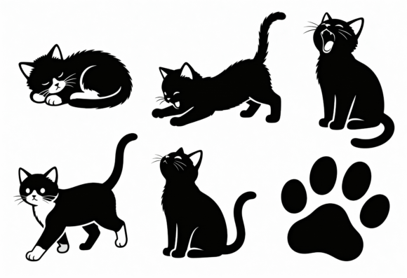 Black Cat Silhouettes SVG Bundle Paw