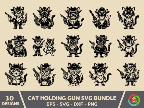 Cat Holding Gun SVG Bundle