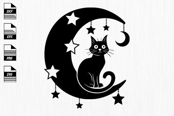 Cat Moon SVG, Cat on the Moon Svg