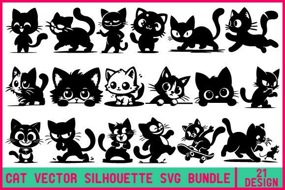 Cat Vector Silhouette SVG BUNDLE