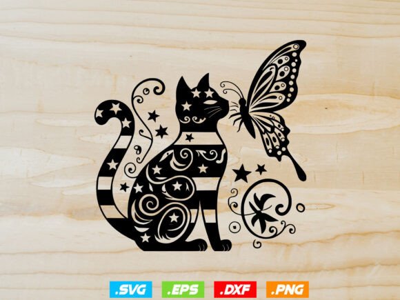 Cat with Butterfly SVG: Cute Animal SVG