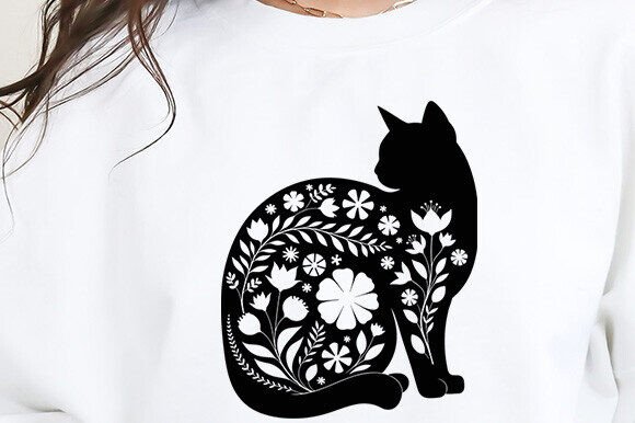 Cat with Flower Svg Cat Unisex Funny Cat