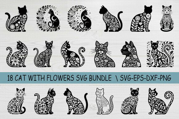 Cat with Flowers SVG Bundle