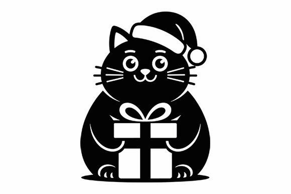 Christmas Cat Holding Gift SVG