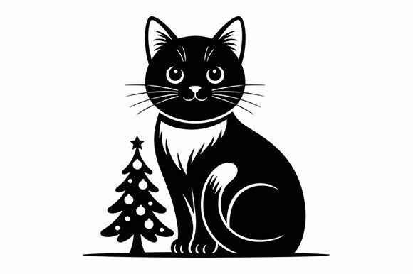 Christmas Cat with Tree SVG