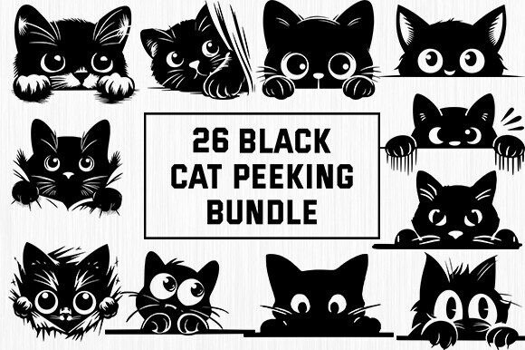 Cute Black Cat Peeking Svg Bundle