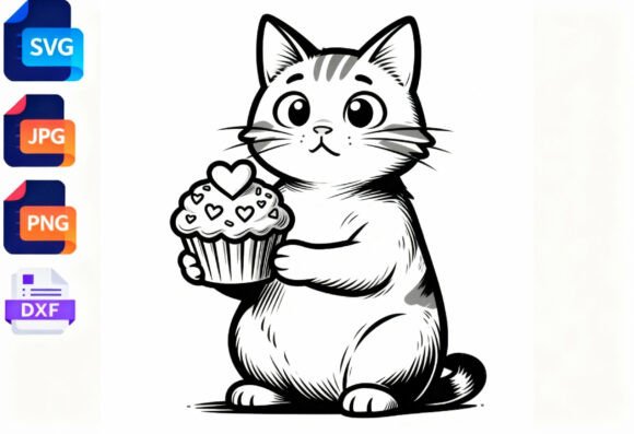 Cute Cat Holding Cupcake SVG