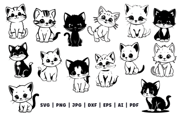 Cute Cat Silhouette SVG Bundle