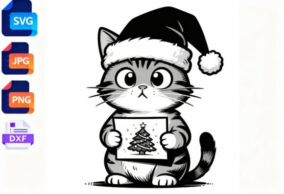 Cute Christmas Cat Holding Tree SVG