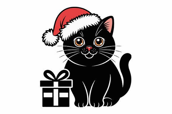 Cute Christmas Cat with Gift SVG