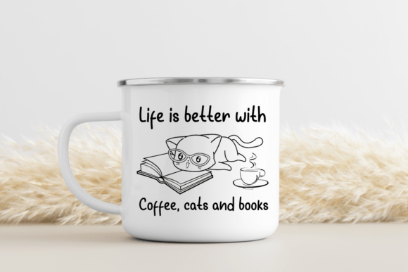 Funny Cat Books Coffee SVG PNG