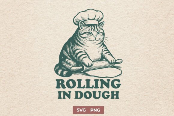 Funny Cat Chef SVG Rolling in Dough