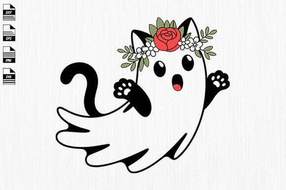 Ghost and Cat Halloween Floral SVG