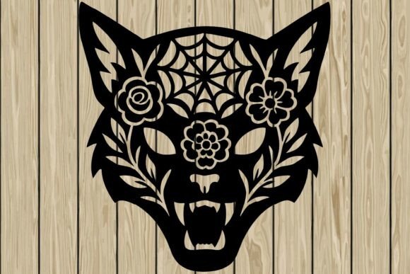 Halloween Floral Cat Head Silhouette SVG