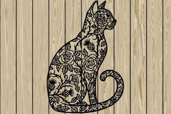 Halloween Floral Cat Silhouette SVG