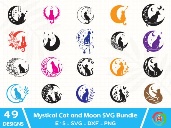 Mystical Cat and Moon SVG Bundle