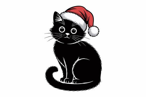 Santa Hat Black Cat Christmas SVG