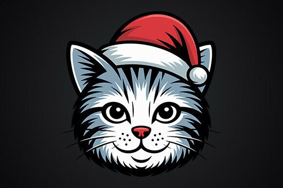 Santa Hat Fluffy Cat Head SVG