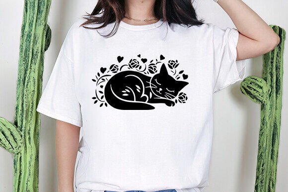 Sleeping Cat with Roses SVG