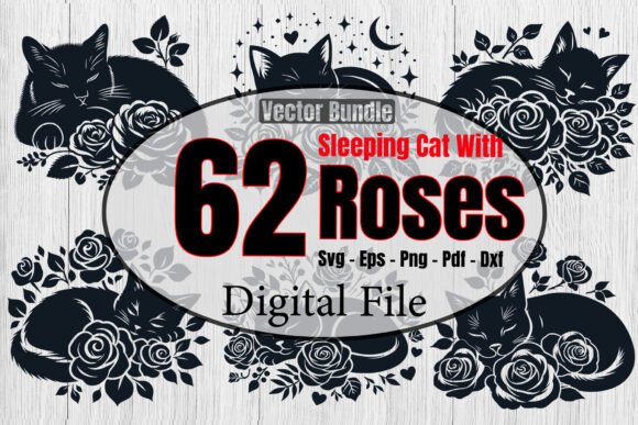 Sleeping Cat with Roses SVG Bundle, Pet
