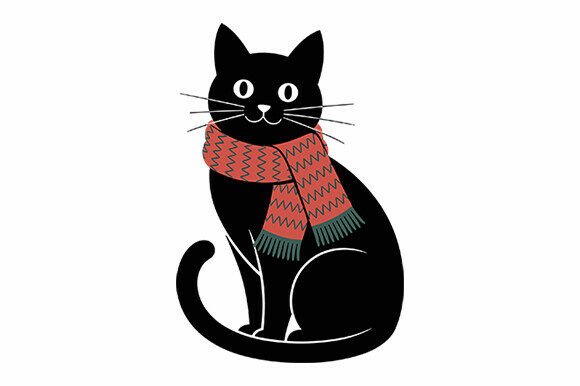 Winter Black Cat with Scarf SVG